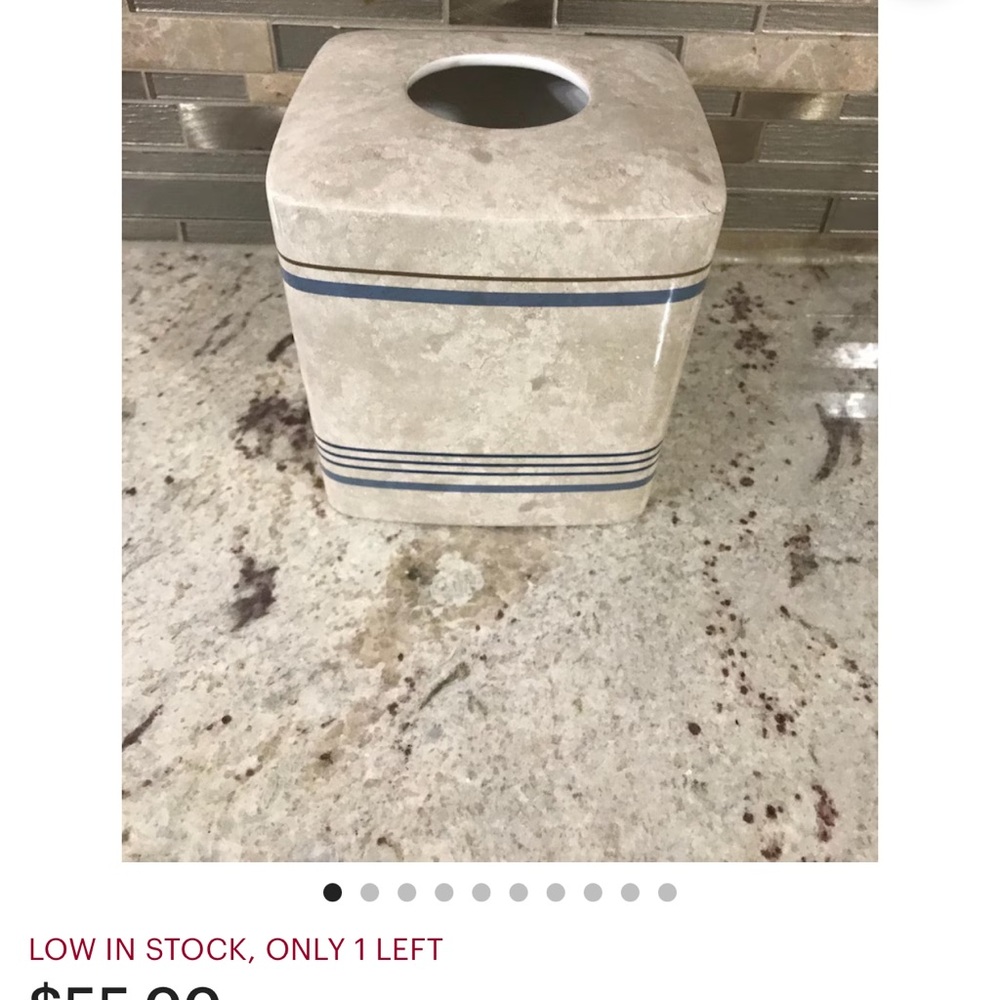 Beige Tissue Box Cover with Blue Stripes